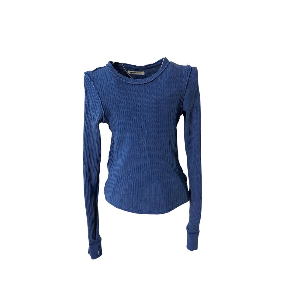 We The Free Free People Blue Waffle Knit Thermal Long Sleeve Top Small
